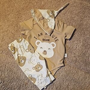 New Bear Print Kids One Piece Set - Brown
